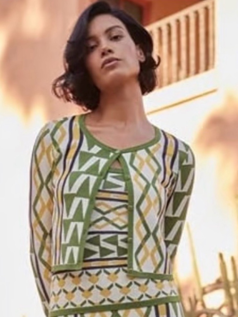 NWT Misa Los Angeles $295 Green Geometric Knit Cardigan size XS